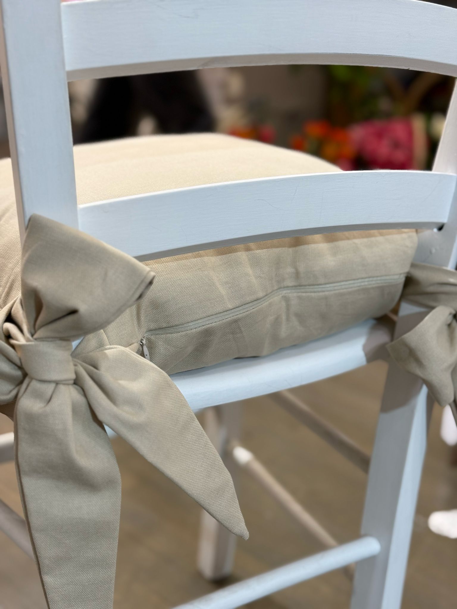 Cuscino da sedia sartoriale in panama sabbia 1 balza - 45x45 cm - Fiorentino Home